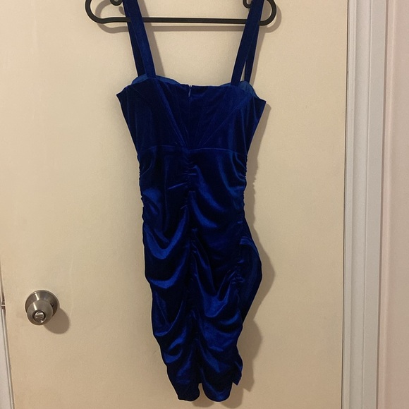 Blue Velvet Dress with Corset top and Ruched skirt - Picture 2 of 2